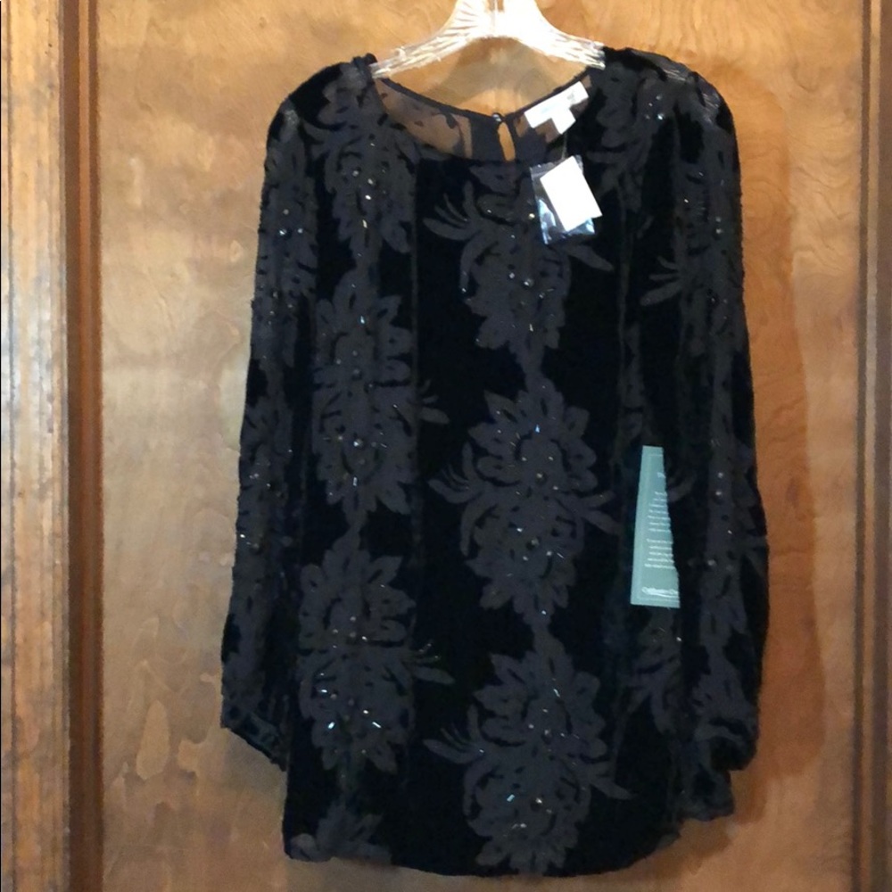 Coldwater Creek Beaded Burnout Velour Top, Size S